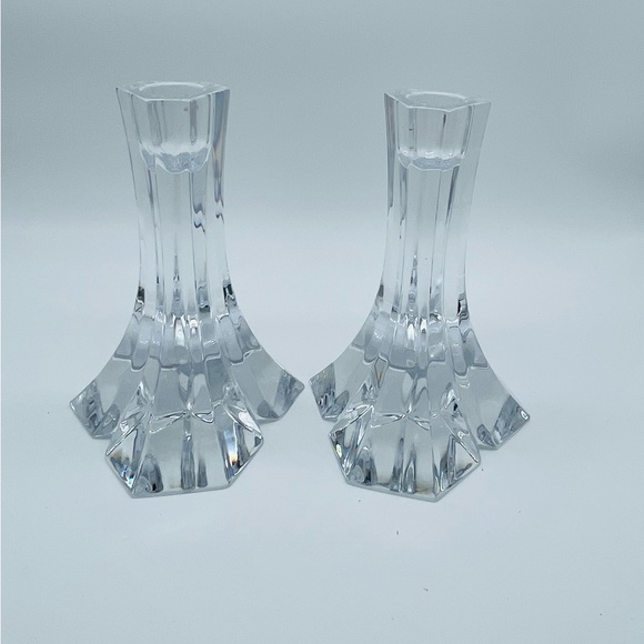 Miller Rogaska Triangle Candlestick Pair-Full Lead Crystal-6" - Picture 2 of 8
